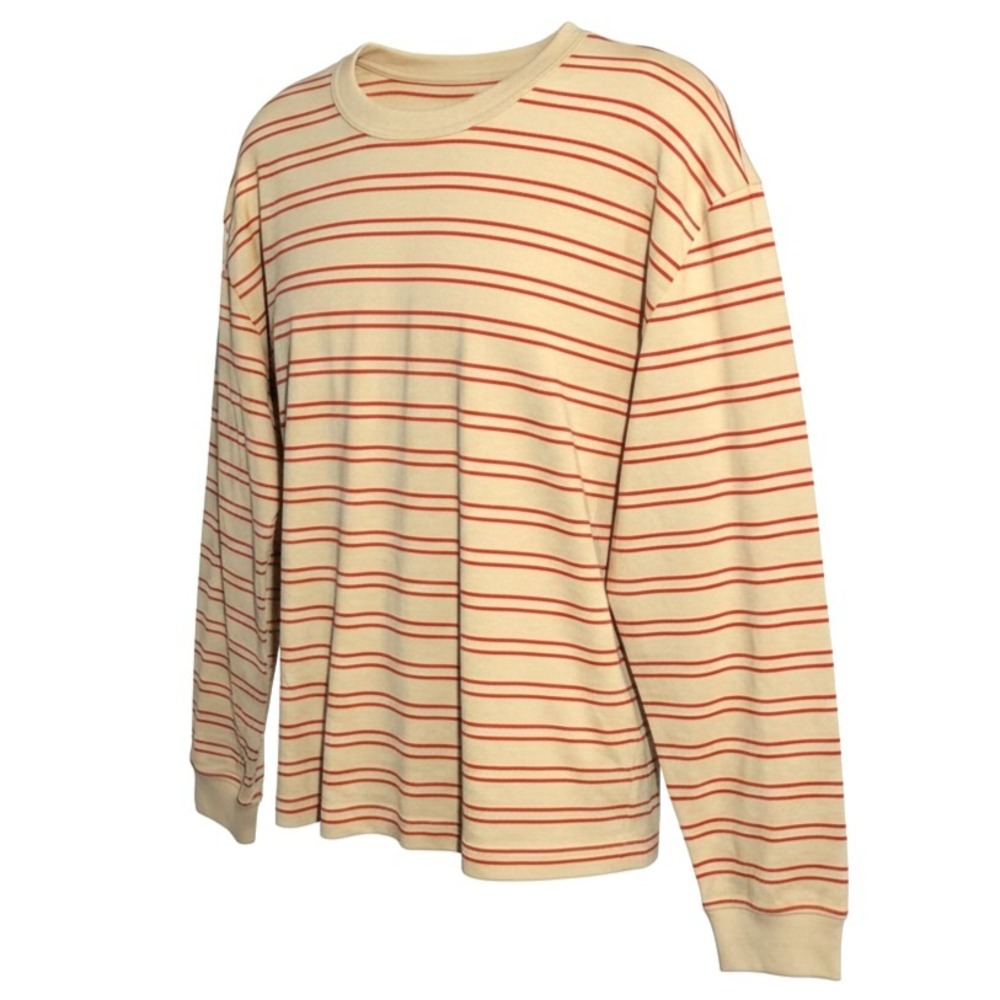 Mode of One Mens Long Sleeve Relaxed Fit Stripe TShirt in Cinnamon Brûlée XXL